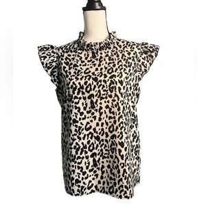 Leopard print Ruffle cap sleeve blouse‌‌‌‌‌‌‌‌